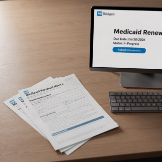 Papers on a desk next to a computer monitor