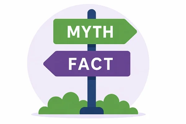 A graphic of a sign post with directions pointing in Myth and Fact