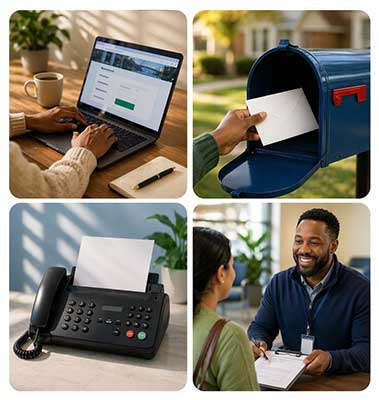 A collage of administrative tasks